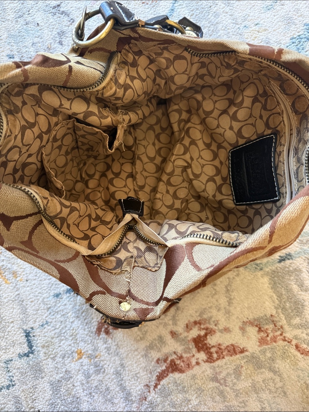 Coach Brown Signature Canvas Shoulder Bag with Dark Brown Leather Trim - Picture 8 of 10